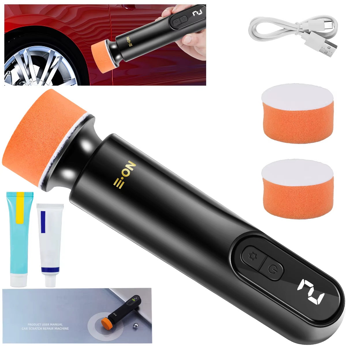 40W Mini Cordless Car Polishing Machine with 3 Speeds 12000Rpm Portable Electric Scratch Repair Tool USB Rechargeable Polisher
